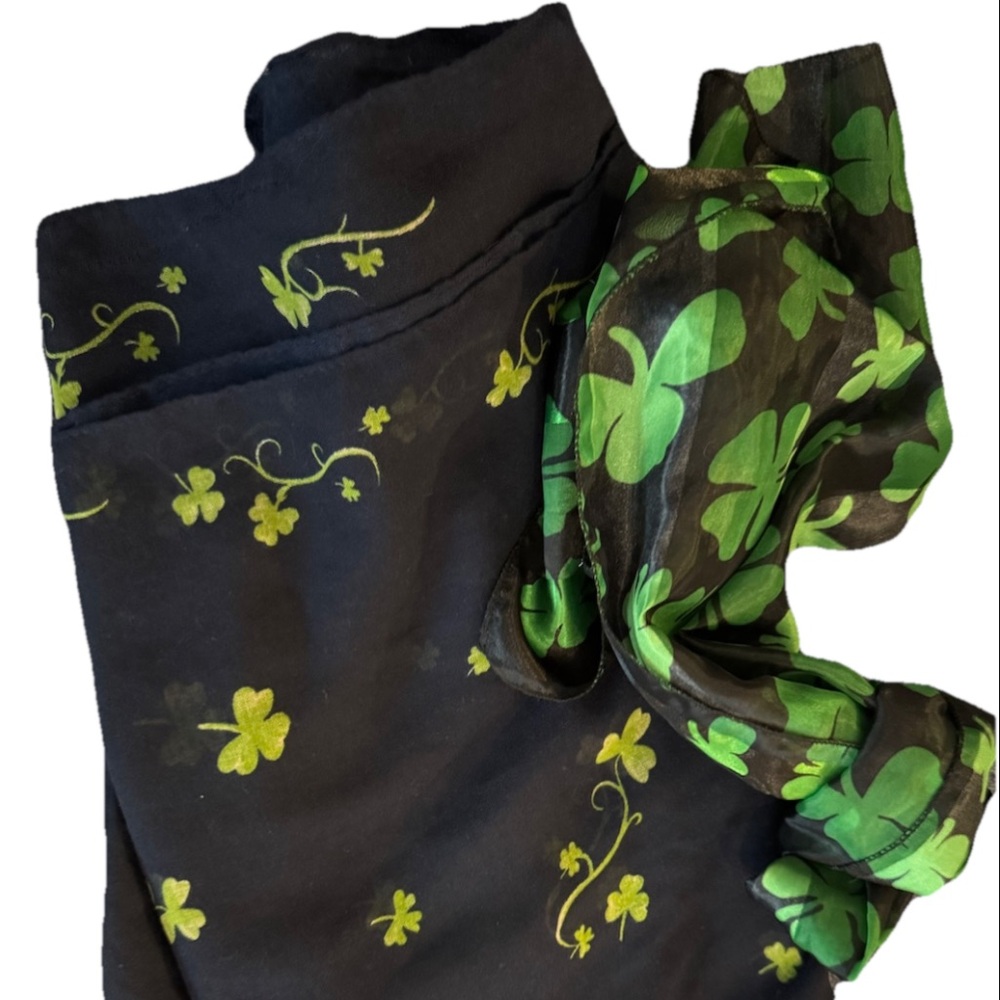Patrick Francis Ireland Clover Silk Scarf | Navy Green | 68”L 41"W & Extra Scarf